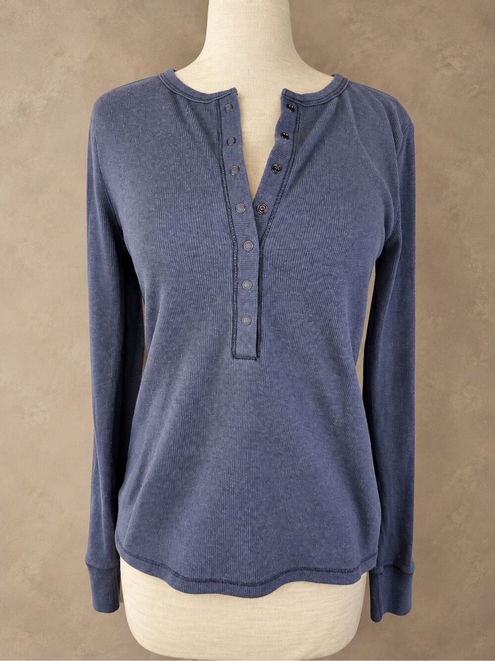 Old Navy M Cozy Snug Ribbed Henley Long Sleeve Top Dusty Blue